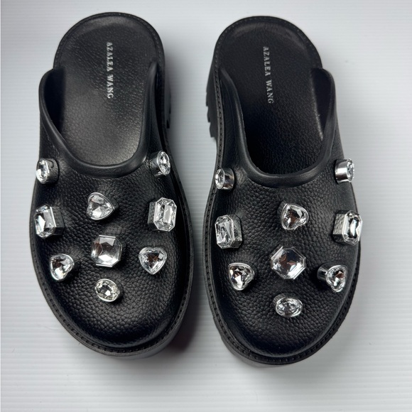 Azalea Wang Shoes - Azalea Wang Hain Black Rhinestone Platform Slides Size 7 NIB